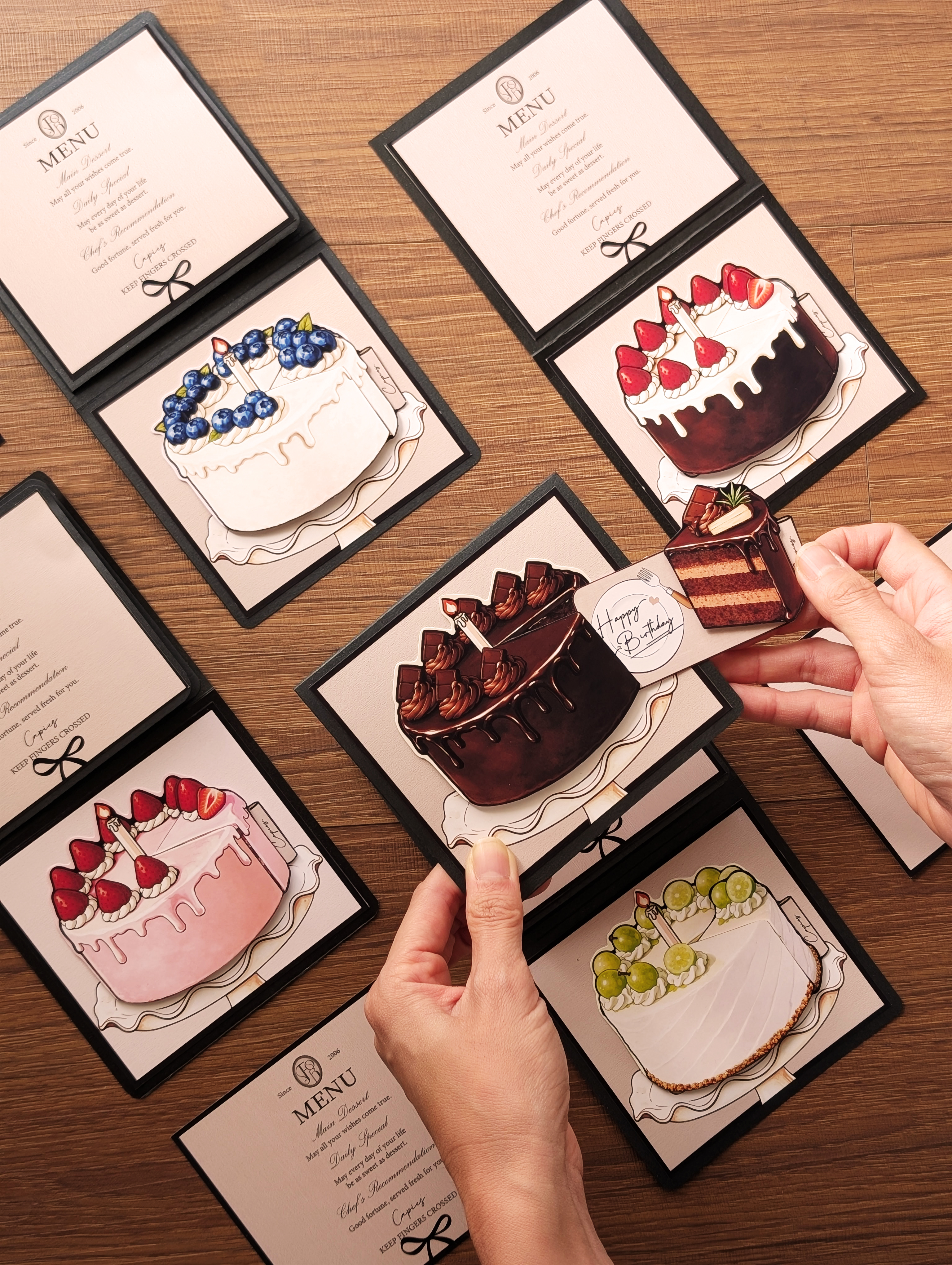 法式蛋糕造型生日卡片，可貼照片的創意生日祝福卡