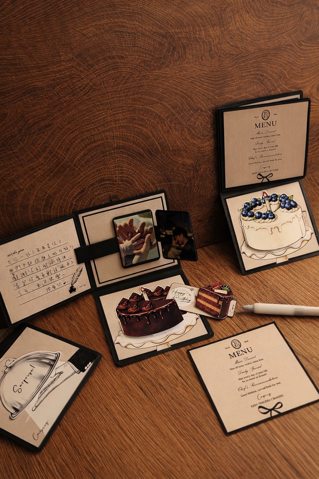 法式蛋糕造型生日卡片，可貼照片的創意生日祝福卡